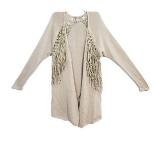 Haute Hippie khaki  Bohemian open long fringe knit cardigan size XS